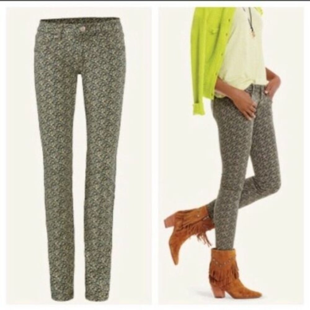 Cabi Women's Size 4 Ditsy Green Floral Print Skinny Jeans Style #5083